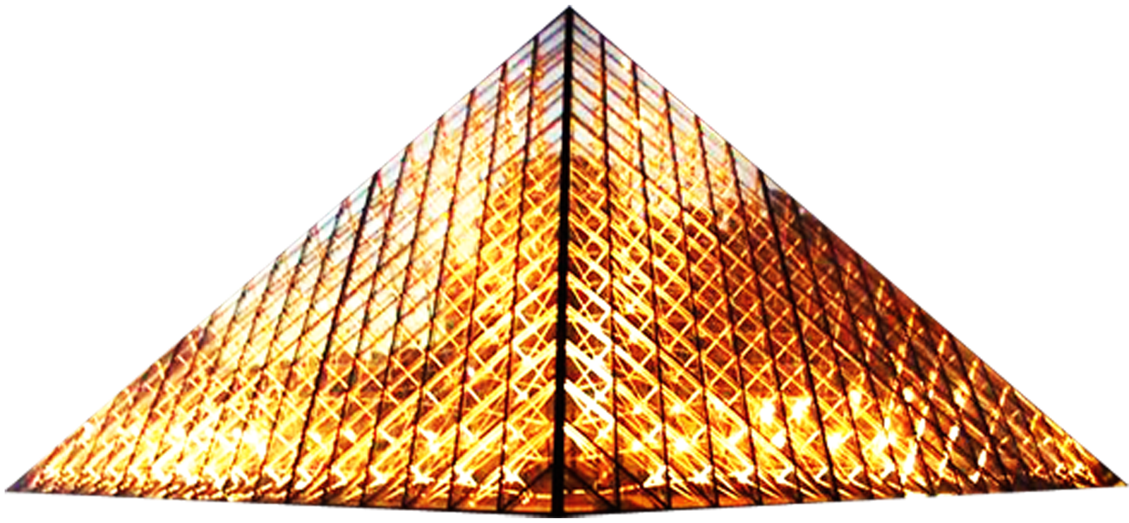 Pirámide de cristal iluminada de noche