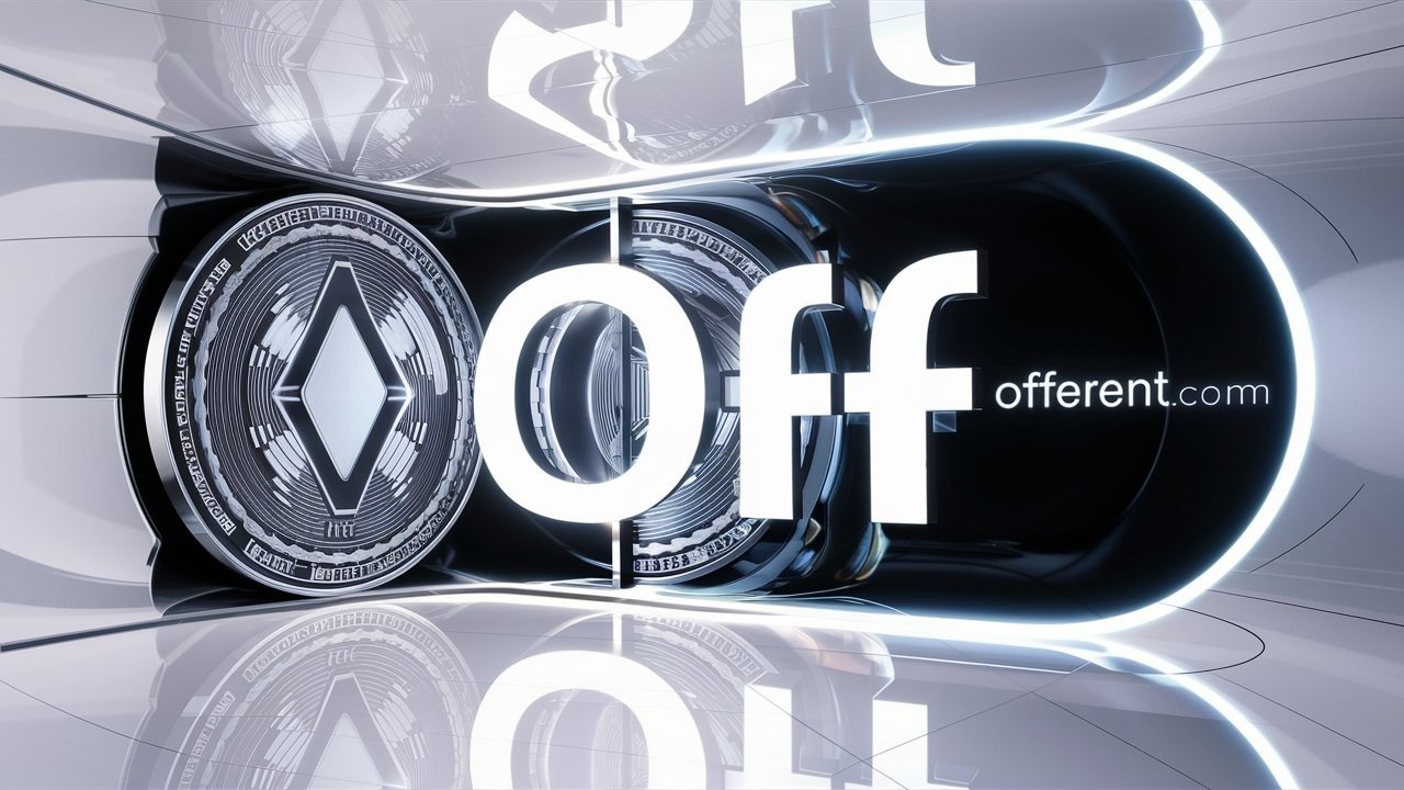 Logotipo Off de offerent.com junto a una moneda digital